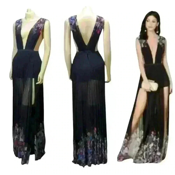 bebe Dresses & Skirts - Bebe Pleated Double Slit Maxi Floral Print Gown Size 8